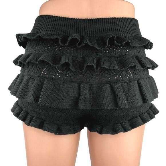 Revolve Tularosa Black High Rise Bloomer Ruffle Knitted Crochet Mini Shorts Sz S - Picture 3 of 5
